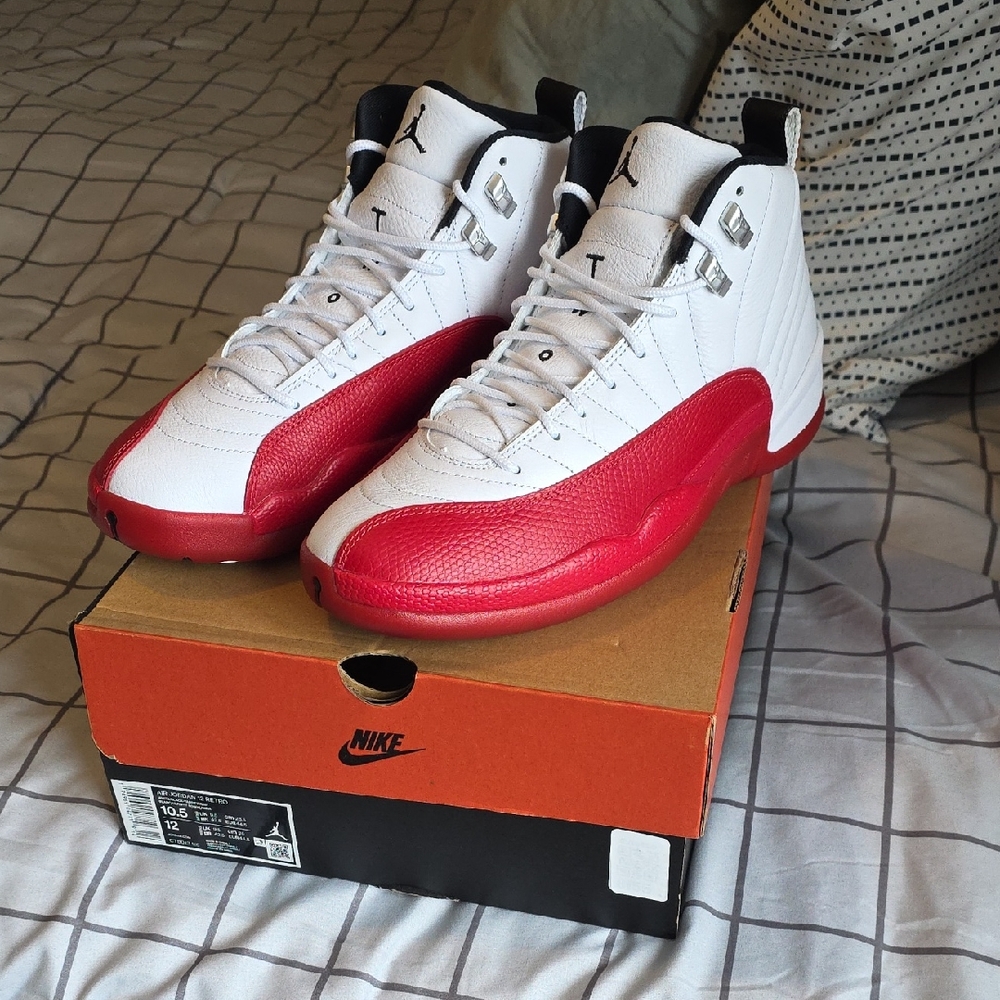 Nike Air Jordan 12 White and Red High Tops